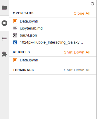 A screenshot of the tabs panel in JupyterLab that lists some sample documents.