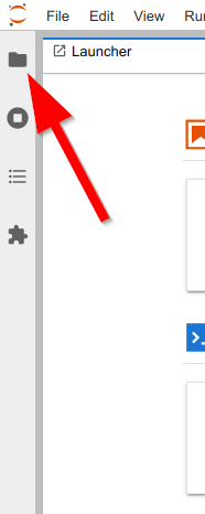 Arrow pointing to the file browser in the upper left sidebar.