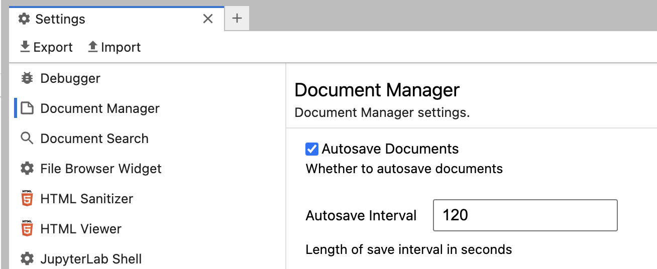 The Snapshot of the autosave settings.