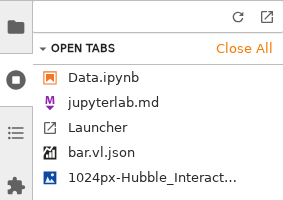 The tabs panel in JupyterLab with a list of sample documents.