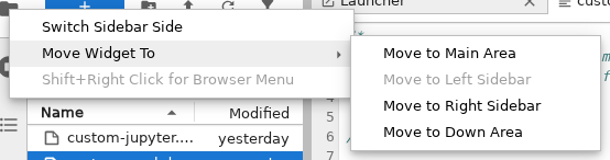 The Move Widget To submenu showing the available destination areas.
