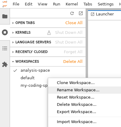 The context menu opened over workspaces sidebar