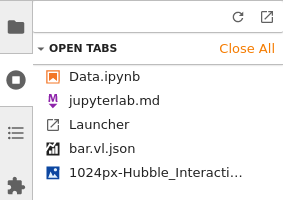 The tabs panel in JupyterLab with a list of sample documents.