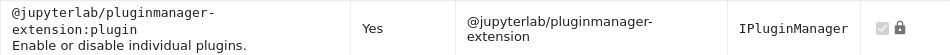 An example row of the plugin list with `@jupyterlab/pluginmanager-extension:plugin` plugin locked.