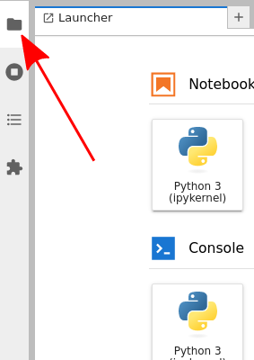 Arrow pointing to the file browser in the upper left sidebar.